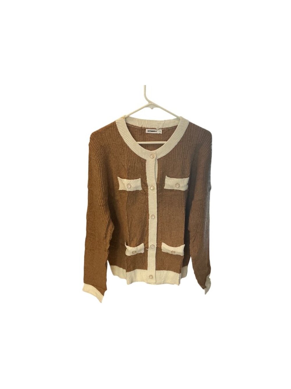 Confetti Knit Cardigan Sweater Brown Cream Button Front Cozy 2 XL NWT